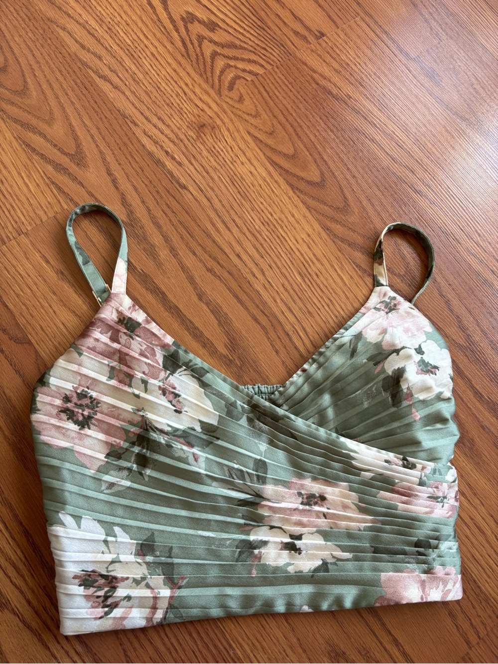 Abercrombie & Fitch Green Floral Pleated Tiered crop top maxi set - Picture 2 of 5